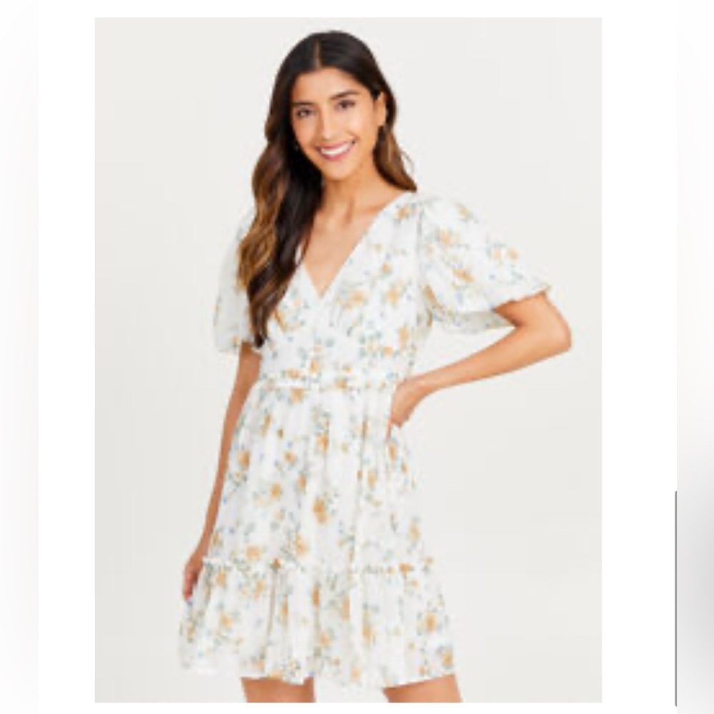 ALTAR'D STATE Cream Ivory Floral Mini Dress Cottagecore Boho Chic Women's Medium
